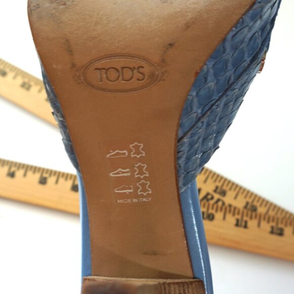 TOD'S Light Blue Leather Mules Size 6 Snakeskin Pattern - Picture 10 of 10